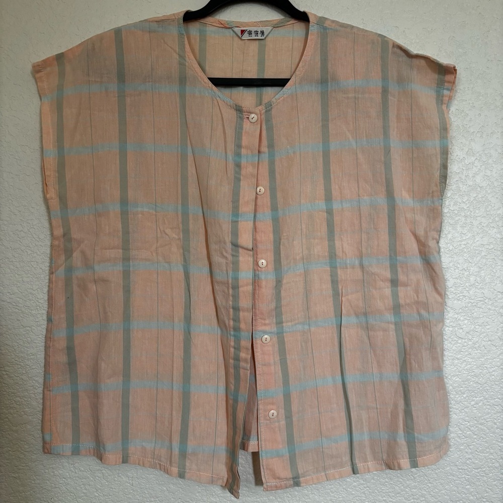 Peach/Pink Casual Plaid Button-Up Top